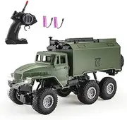 GoolRC RC Military Truck, 1:16 Scale 6WD Remote Control Car, Off-Road RC Crawler, RC Army Cars with LED Light and 2 Batteries, All Terrain RC Military Transport Truck for Kids and Adults