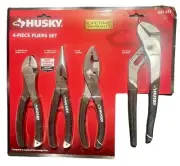 Husky 4-Piece Pliers Set High Leverage Design Cutting Power Compared Hand Tool