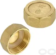 uxcell 2Pcs Brass Hex Head Plug Compression Cap Fitting Stop Valve Cap,1" Hex Thread Pipe Fitting Flare Cap Tubing Ends Sealing Cap with Gasket for Air Conditioner, Water, Gold