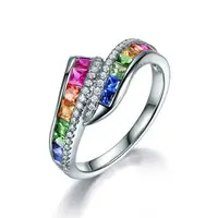 在飛比找樂天市場購物網優惠-臻榮歐美天然紅藍寶石戒指 鍍18K金鑲嵌鉆石彩虹彩色寶石女款