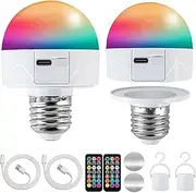 FTL RGBW Rechargeable Light Bulbs with Remote, E27 LED Magnetic Detachable Battery Operated Backup Bulb for Wall Sconce and Lamp, Wireless Dimmable Non-Hardwired, 2 Pack
