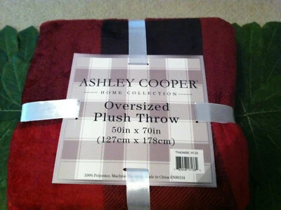 NWT Ashley Cooper Red Black Buffalo Print Plaid Throw Blanket 50" x 70"