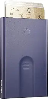 [ÖGON -DESIGNS-] ÖGON Aluminium Card Holder Slider - RFID Blocking - The Original Minimalist Slim Automatic Wallet for Men and Women - Up to 6 Cards (Navy Blue)