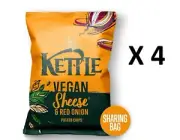 4 X KETTLE Chips Vegan Sheese & Red Onion Sharing Crisps Snacks 130g