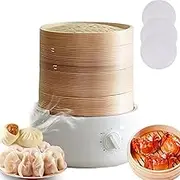 Electric Food Steamer – 3-Tier Bamboo Steamer with Stackable Baskets & Cage Mat, 800W Fast Heating, 60-Min Timer & Auto Shut-Off for Healthy Cooking