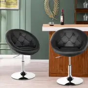 CostwaySet of 2 Swivel Round Tufted Back Chair Accent Chair with PU Leather and Chromed Base