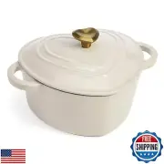 Paris Hilton Enameled Cast Iron Dutch Oven Heart-Shaped Pot with Lid, Dual Ha