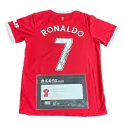 CRISTIANO RONALDO SIGNED MANCHESTER UNITED 2021-22 HOME SHIRT ICONS COA
