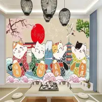在飛比找蝦皮購物優惠-定制日本卡通招財貓3d背景壁紙壁畫3d壽司拉麵餐廳小吃店工業