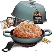 Enameled Cast Iron Dutch Oven for Sourdough Bread Baking | 6 Quart Oval Pot with Lid | 10 Inch Ceramic Enamel Thick Coated Cookware with Non Stick Silicone Baking Mat for Cooking | 6 Qt | Sea Salt