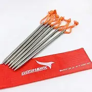 Goshawk 6 Pcs Titanium Outdoor Camping Trip Heavy Duty Tent Pegs Hard Ground Nail Stakes with Bag