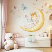 Fairy Princess on the Moon Wall Decal | Pastel Nursery Wall Art | Removable