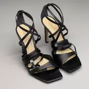 SCHUTZ Bryce Ankle Tie Women's Leather High Heel Strappy Sandal Black Sz 7.5B (N