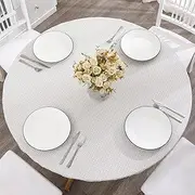 WALRUS Round Vinyl Fitted Tablecloth with Flannel Backing Elastic Edge Design Table Cover Waterproof Oil-Proof PVC Table Cloth Stain-Resistant Wipeable for Round Table, Round Tablecloth