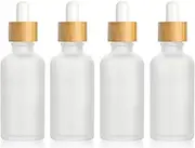 4 Pack Frosted Glass Dropper Bottles,Essential Oil Bottles With Eye Dropper And Bamboo Lids Perfume Sample Vials Essence Liquid Cosmetic Containers (50ml/1.7oz)