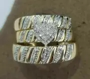 2.40Ct Round Cubic Zirconia His Her RingTrio Bridal Set925 Silver Gold Plated
