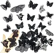 30Pieces Butterfly Lace Embroidered Appliques Sew On Patches for Wedding Bridal Dress Clothes Hair Accessories Sewing Craft DIY (Black)