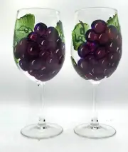 Hand Painted Grape Wine Glasses set of 2