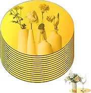 RZJSLSHANHAI 14Pcs Gold Round Acrylic Mirror Sheet Acrylic Circle Mirrors Centerpieces Round Mirror Candle Plate 12" Large Round Mirrors Tray Non Glass Mirror Plate Self Adhesive Mirror Stickers
