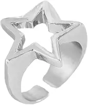 [Cykdohy] Y2K Hollow Star Open Band Statement Ring Punk Aesthetic for Women Men Stainless Steel Chunky Gothic Grunge Adjustable Stackable Finger Knuckle Rings Vintage Minimalist Silver Comfort Fit Jewelry