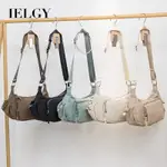 IELGY 尼龍布休閒拉鍊斜背包 休閒百搭便攜單肩帆布托特包