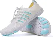 [LIUNJZXNS] Breathable Non-Slip Athletic Hike Shoes,Hike Footwear Barefoot Water Shoes for Unisex,Wide Toe Box Swim Beach Shoes Womens, White Blue-a, Women 11/Men 10