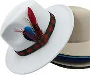 [HEYDHSDC] Fashion Wool Men Women Feather Fedora Hat for Winter Autumn Church Panama Wide Brim Vintage Jazz Caps