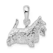 Sterling Silver De-Ani Rhodium-Plated Textured 3D Scottish Terrier Pendant