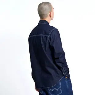 EDWIN 橘標 牛仔長袖襯衫-男款 原藍色 #503生日慶
