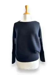 EILEEN FISHER Rib Knit Pullover Sweater Washable Wool Crepe Black sz XS NEW $318