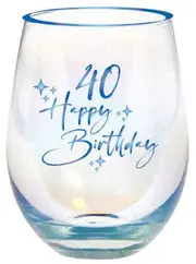 Happy Birthday 40th Blue Foil Stemless Wine Glass