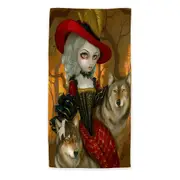 Loup Garou Fine Art Lady Autumn and Wolves Beach Towels Medium Large Extra Large