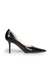 Black Croc Embossed Leather Pumps