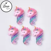 20 x Resin Cabochons with Glitter Sequins Unicorn Colourful DIY craft hair kids