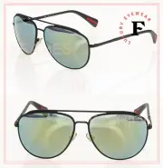 PRADA LINEA ROSSA Rubber Gray Green 55R Mirrored Sport Aviator Sunglasses PS55RS