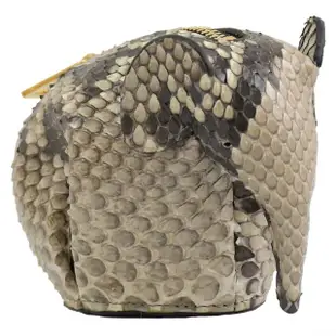 【LOEWE 羅威】品牌招福財立體大象造型蟒蛇皮拉鍊零錢包(淺褐)