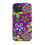 For iPhone 15 Plus Tough Case Compatible with MagSafe Purple Floral Design