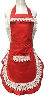 Hyzrz Lovely Lace Work Adjustable Apron Home Shop Kitchen Cooking Women Ladies Aprons with Pocket for Gift