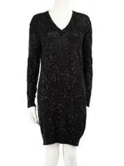 Black Knit Sequinned Mini Dress