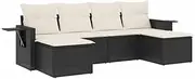 vidaXL Garden Sofa Set - 6 Piece Black Poly Rattan Lounge with Cushions for Patio/Backyard/Terrace - Modular Outdoor Furniture with Foldable Side Tables, Weather Resistant and Easy to Clean