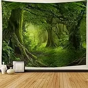 Virgin Forest Tapestry Green Tree in Misty Forest Tapestry Wall Hanging Nature Scenery Wall Tapestry Decor for Living Room Bedroom (XL/70.8"×92.5", Green Trees)