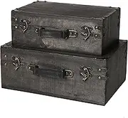 Wooden Treasure Chest Box with Lock - Set of 2: Vintage Storage Trunks, Decorative Suitcase Boxes, Travel-Inspired Memory Box for Keepsakes and Collectibles (Jackson)