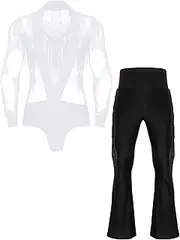[TiaoBug] Sequin Tassel Latin Dance Outfit for Men Deep V neck Bodysuit with Flared Pant for Chacha Rumba Samba