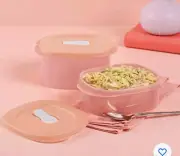 Tupperware Microwave CrystalWave PLUS 2 PC Mini Rectangular Set PALE PINK New