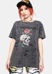 [Ed Hardy] Charcoal Splatter Graphic Tee