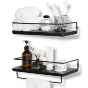 Bathroom Decorative Floating Wall Shelf 15.8"x5.7" w/ Removable Towel Rack Metal