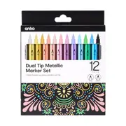 12 Pack Dual Tip Metallic Marker Set