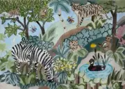 Rosalie Hand-Painted JUNGLE ANIMALS Monkey Tiger Zebra Duck Needlepoint Canvas