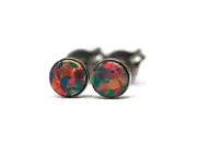 Tiny 4mm Simulated Multi-Color Opal Titanium Hypoallergenic Stud Earrings