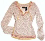 NWT DKNY JEANS PRAIRIE FLOWERS COTTON BOHO PEASANT TOP YOUNG MISSES JUNIORS XS